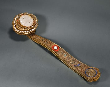 Qing Dynasty bronze gilt inlay Hetianyu Ruyi