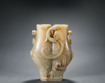 Han Dynasty Hetian jade dragon grain palace cup