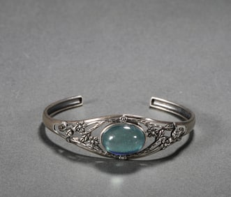 Qing Dynasty silver inlaid jewel bracelet