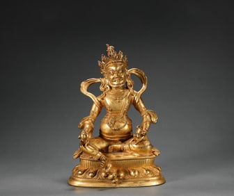 Bronze gilt statue of the God of wealth in Qing Dynasty
