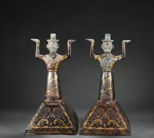 Han Dynasty bronze tumbling gold and silver dancers