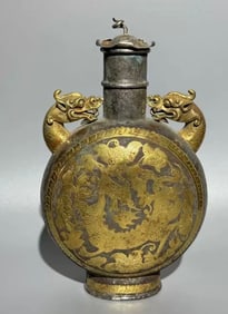 TANG DYNASTY SILVER GILT FLAT VASE