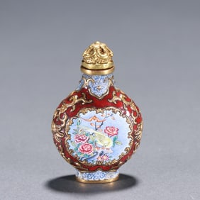 QING DYNASTY BRONZE PAINTED ENAMEL TOBACCO BOTTLE