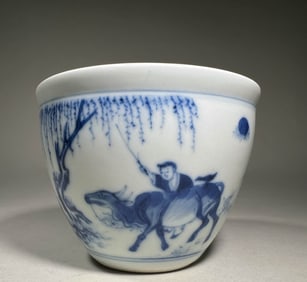 MING DYNASTY CHONGZHEN BLUE AND WHITE FIGURE WASH