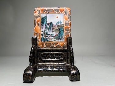 QING DYNASTY PASTEL INKSTONE SCREEN