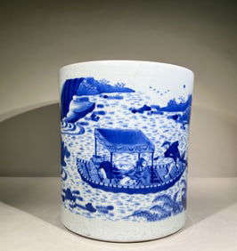 QING DYNASTY BLUE AND WHITE PEN HOLDER