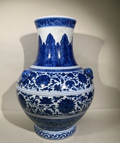 QING DYNASTY LOTUS BLUE FLOWER STATUE