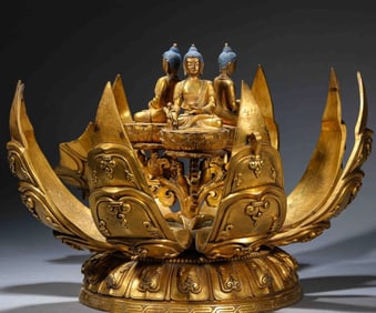 QING DYNASTY GILT BRONZE LOTUS BUDDHA