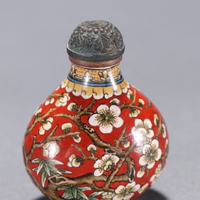 QING DYNASTY BRONZE PAINTED ENAMEL TOBACCO BOTTLE