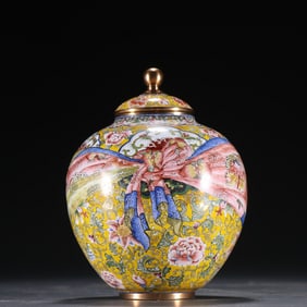 QING DYNASTY BRONZE PAINTED ENAMEL JAR