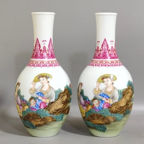 QING DYNASTY ENAMEL WESTERN FIGURE VASE