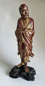 QING DYNASTY BOXWOOD CINNABAR BODHIDHARMA