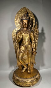 QING DYNASTY GILT BRONZE MONGOLIAN BODHISATTVA STATUE