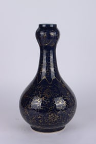 MING DYNASTY BLUE GLAZE GOLD GARLIC BOTTLE
