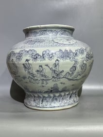 MING DYNASTY BLUE AND WHITE FIGURE JAR
