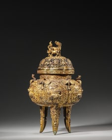 A gilding copper beast incense burner,Qing Dynasty,China