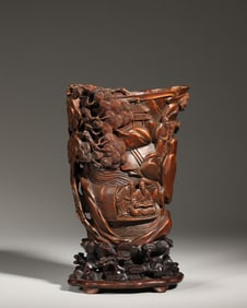 A figure carved boxwood cup,Qing Dynasty,China