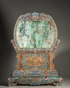 A jadeite-inlaid cloisonne screen,Qing Dynasty,China