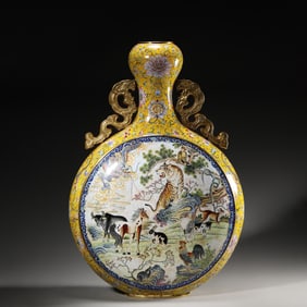 The Chinese zodiac patterned copper enamel moon flask,Qing Dynasty,China