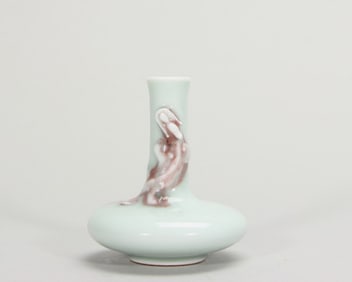 An underglaze red dragon patterned celadon glaze porcelain vase,Qing Dynasty,China,Qing