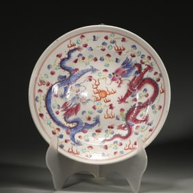A famille rose dragon porcelain plate,Qing Dynasty,China