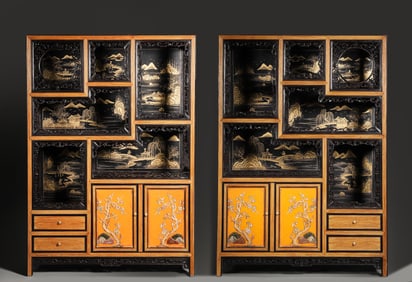 A pair of raden-inlaid lacquer cabinets,Qing Dynasty,China