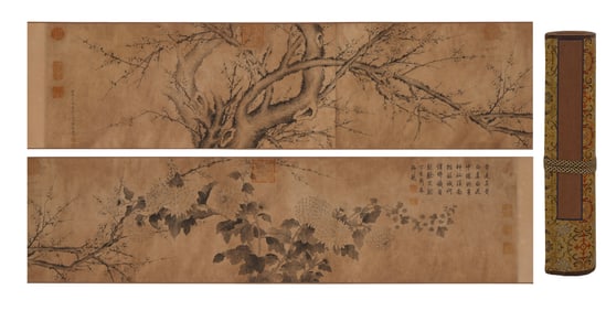 A Chinese painting of flowers and plants,Zou Yigui mark,Qing Dynasty,China