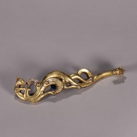 A Copper Gilded Golden Dragon Pattern Hook,Qing Dynasty,China
