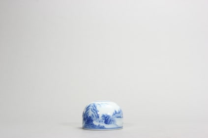 A blue and white landscape porcelain water pot,Qing Dynasty,China