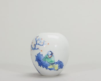 A blue and white doucai figure patterned porcelain water pot,Qing Dynasty,China,Qing Dynasty,China