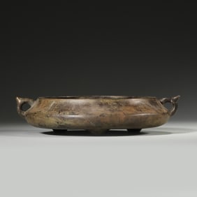 A double-eared copper censer,Qing Dynasty,China