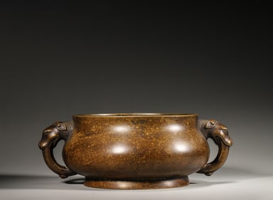 A copper censer with beast shaped ears,Qing Dynasty,China
