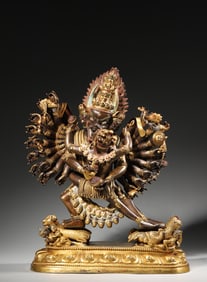 A gilding copper Yamantaka statue,Qing Dynasty,China