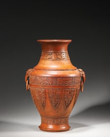 A kui dragon and banana leaf carved bamboo vase,Qing Dynasty,China