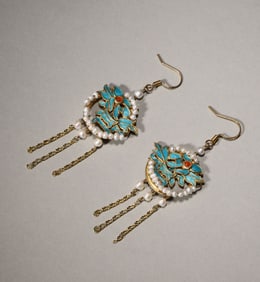 A pair of gilding silver tian-tsui earrings,Qing Dynasty,China