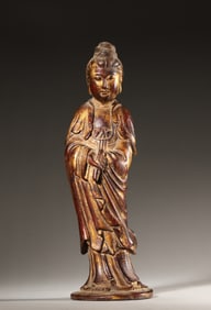 A gilt rosewood Guanyin statuette,Qing Dynasty,China