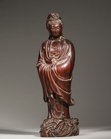 A fragrant rosewood Guanyin statuette,Qing Dynasty,China
