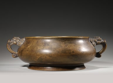 A copper censer with beast shaped ears,Qing Dynasty,China