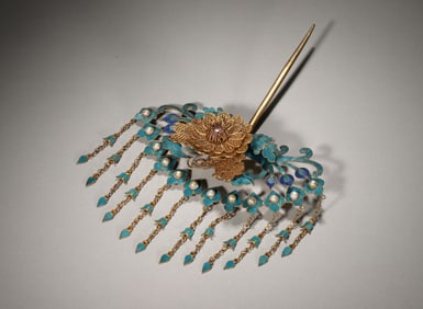 A gilding silver tian-tsui peony hairpin,Qing Dynasty,China