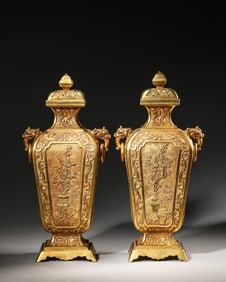 A pair of gilding copper vases ,Qing Dynasty,China