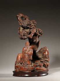 A bamboo root carved figure under the pine ornament,Qing Dynasty,China