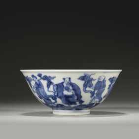 A blue and white figure porcelain bowl,Qing Dynasty,China