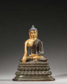 A copper Sakyamuni statue with gilding part,Qing Dynasty,China