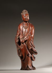 A fragrant rosewood Guanyin statuette,Qing Dynasty,China
