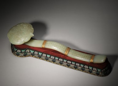 An inscribed jade ruyi,Qing Dynasty,China