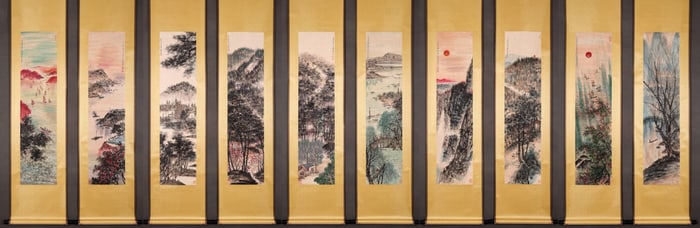 10 Chinese painting vertical axes of "landscape",Fu Baoshi mark