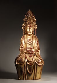 A gilt wood Guanyin statue,Qing Dynasty,China