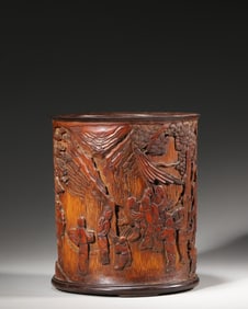 A figure carved bamboo brush pot,Qing Dynasty,China