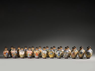 A group of figure patterned copper enamel snuff bottles,Qing Dynasty,China