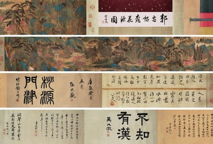 A Chinese painting long scroll of "Peach Garden",Guo Zhongshu mark,Song Dynasty,China,Song